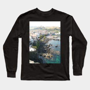 Acicastello Castle panorama to beach Long Sleeve T-Shirt